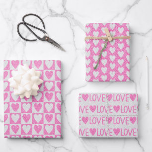 Feuille De Papier Cadeau Mariage de la Saint-Valentin Cœurs Pailletés Rose 