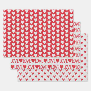 Feuille De Papier Cadeau Mariage de la Saint-Valentin Cœurs Pailletés Rouge