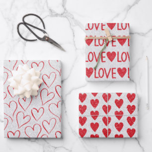 Feuille De Papier Cadeau Mariage de la Saint-Valentin Rouge Blanc Paillette