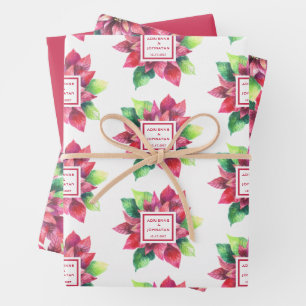 Feuille De Papier Cadeau Mariage de Noël Rouge Poinsettia