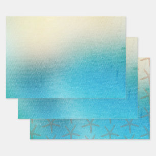 Feuille De Papier Cadeau Mariage de plage étoile de mer Turquoise Blanc Aqu