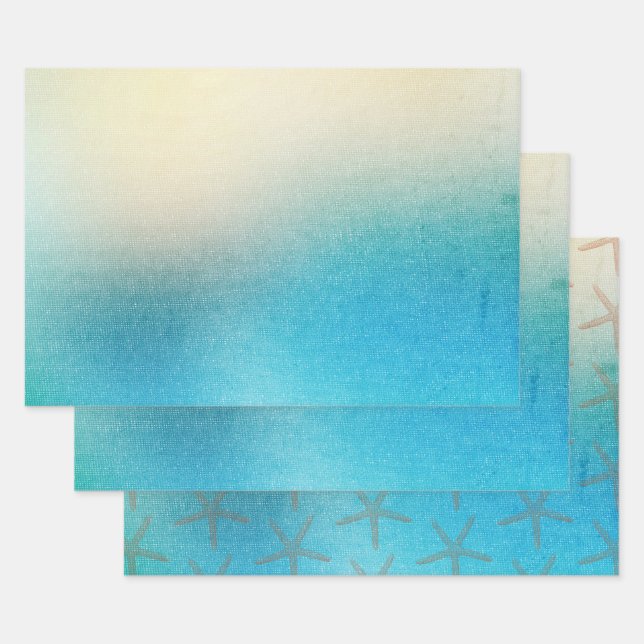 Feuille De Papier Cadeau Mariage de plage étoile de mer Turquoise Blanc Aqu (Lot)