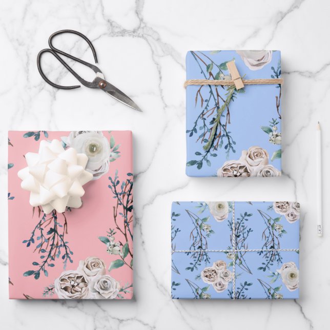 Feuille De Papier Cadeau Mariage de vacances d'hiver rose motif (Recto)