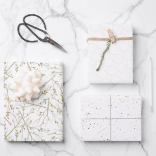 Feuille De Papier Cadeau Mariage Élégant à Motif Blanc et Or