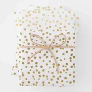 Feuille De Papier Cadeau Mariage élégant avec motif de confettis dorés