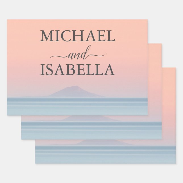 Feuille De Papier Cadeau Mariage en bord de mer sous le soleil couchant (Lot)