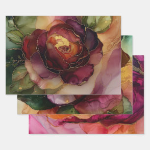 Feuille De Papier Cadeau Mariage Fleurs Rose Or Rose Bourguignonne
