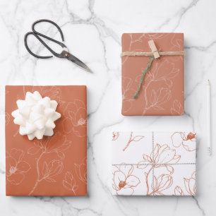 Feuille De Papier Cadeau Mariage floral en terre cuite moderne
