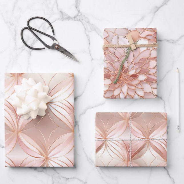 Feuille De Papier Cadeau Mariage Floral Pearl Blush Rose Rose or (Recto)