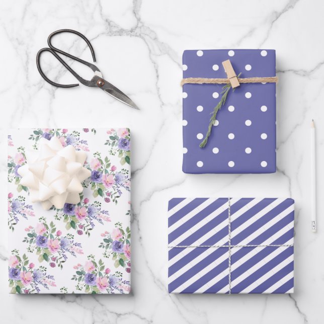 Feuille De Papier Cadeau Mariage Floral rose très Peri (Recto)