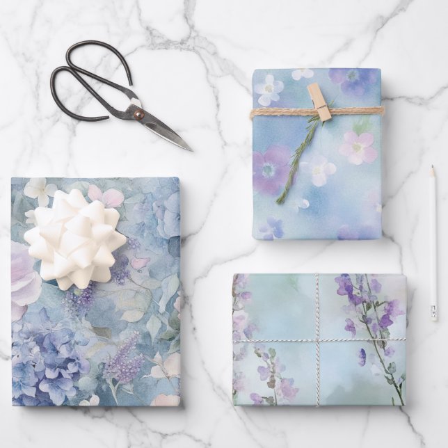 Feuille De Papier Cadeau Mariage Floral Rose Violet Romantique (Recto)