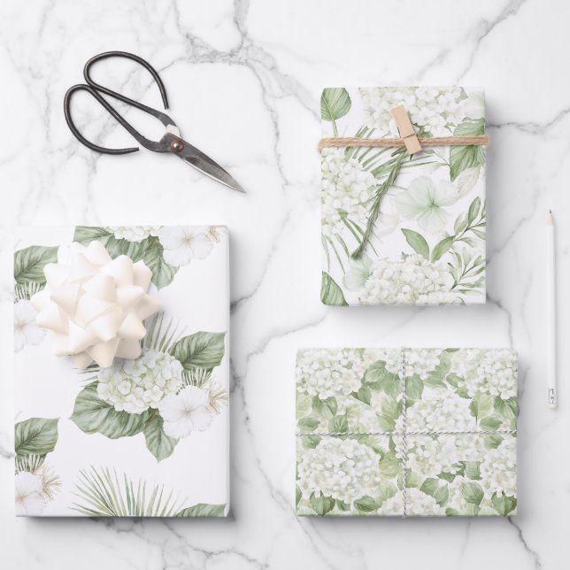 Feuille De Papier Cadeau Mariage Floral Tropical Aloha Plage Hydrangea (Recto)
