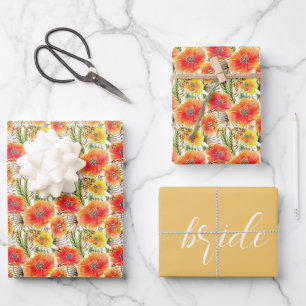 Feuille De Papier Cadeau Mariage nuptial des pavots orange