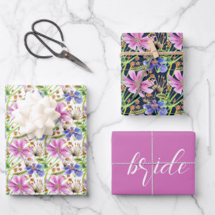 Feuille De Papier Cadeau Mariage nuptial rose et bleu Cosmos