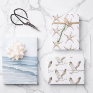 Feuille De Papier Cadeau Mariage Océan Plage Bleue