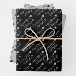 Feuille De Papier Cadeau Mariage personnalisé noir et argent, Anniversaire
