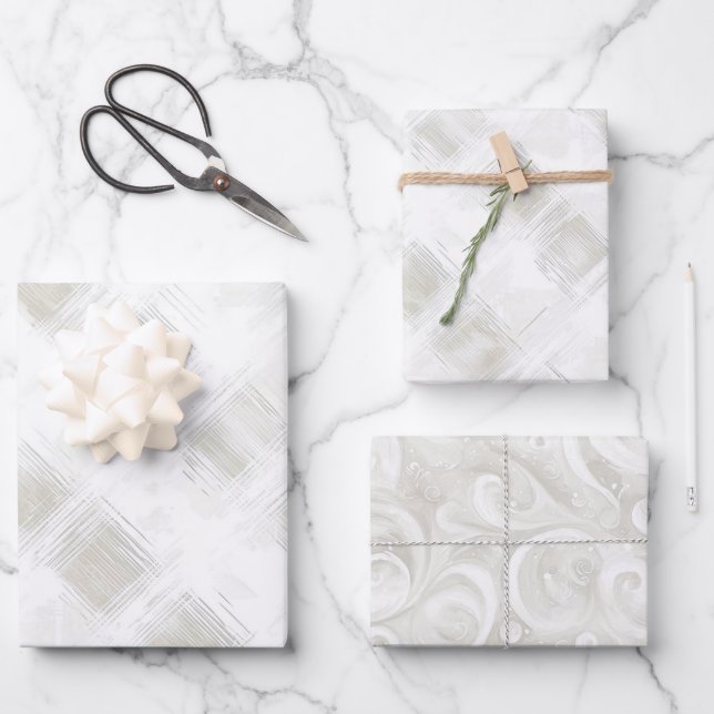 Feuille De Papier Cadeau Mariage rayures blanches crème chic (Recto)