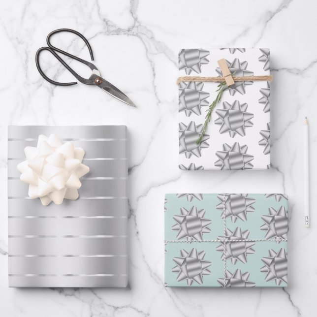 Feuille De Papier Cadeau Mariage Réception Ruban Argenté Mint (Recto)