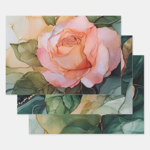 Feuille De Papier Cadeau Mariage Romantique aux Pêches et Roses Florales
