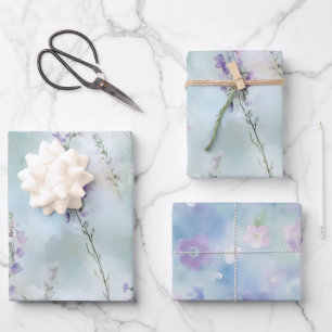 Feuille De Papier Cadeau Mariage Romantique Fleurs De Lavande Jolies Fête D
