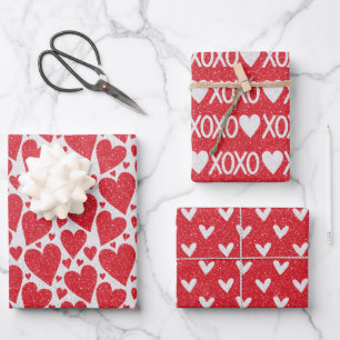 Feuille De Papier Cadeau Mariage Saint-Valentin Rouge Blanc Paillettes Cœur