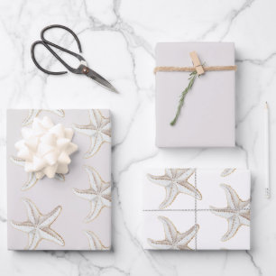 Feuille De Papier Cadeau Mariage sur la plage étoile de mer or blanc crème