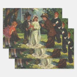 Feuille De Papier Cadeau Mariage Vintage, Des Enfants Jouent les Mariés