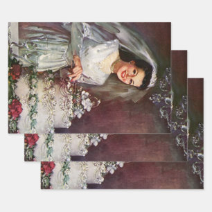 Feuille De Papier Cadeau Mariage vintage, Mariée Couper le gâteau Mariage