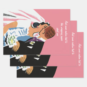 Feuille De Papier Cadeau Mariage vintage, Mariée rétro et baiser de chambre