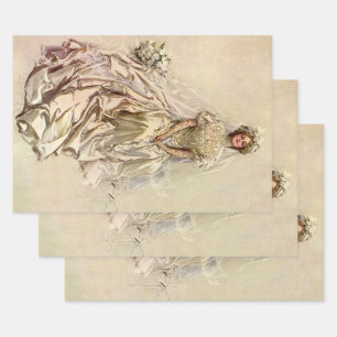 Feuille De Papier Cadeau Mariée victorienne vintage, Portrait nuptial antiq