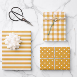 Feuille De Papier Cadeau Marigold Stripes Motif Mixte En vichy Polka Dot