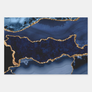 Feuille De Papier Cadeau Marine Blue et Faux Gold Parties scintillant marbr