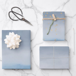 Feuille De Papier Cadeau Marine Blue Gold Stars Sky Aquarelle
