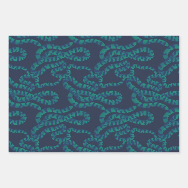 Feuille De Papier Cadeau Marine foncée et Serpent vert turquoise (Devant)