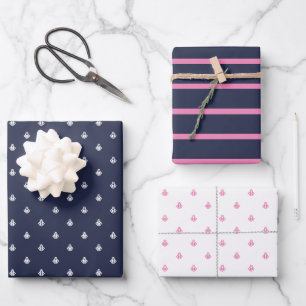 Feuille De Papier Cadeau Marine marine et rose