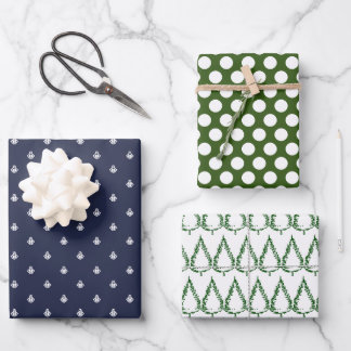Feuille De Papier Cadeau Marine nautique et Vert