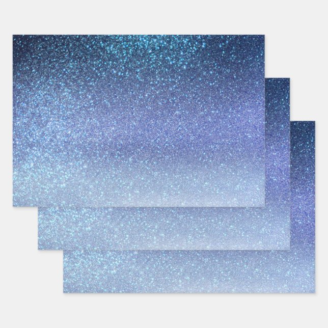 Feuille De Papier Cadeau Marine Pastel Blue Triple Parties scintillant Ombr (Lot)
