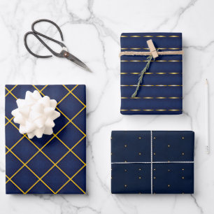 Feuille De Papier Cadeau Marine profonde moderne et Gold Sleek
