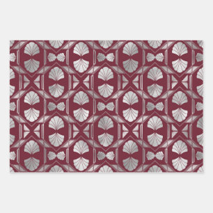 Feuille De Papier Cadeau Maroon et Silver Art Déco Shell Motif