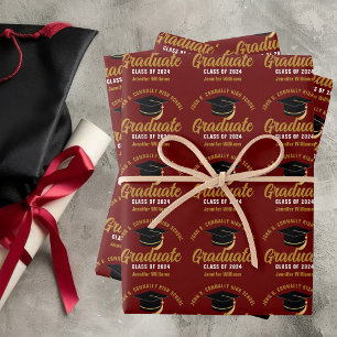 Feuille De Papier Cadeau Maroon Gold Graduate Custom 2025 Graduation Party