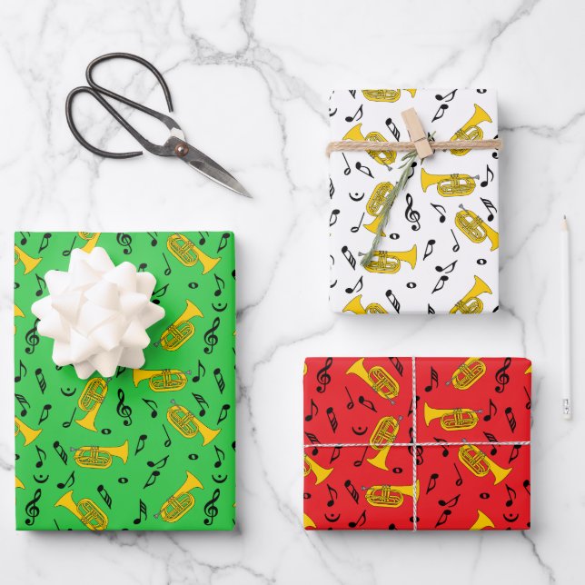 Feuille De Papier Cadeau Marquage Baritone Notes musicales Clés Treble (Recto)