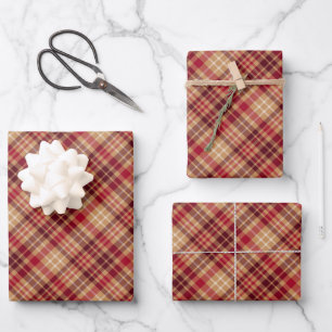 Feuille De Papier Cadeau Marron rouge doré vintage plaid diagonal cosy coun