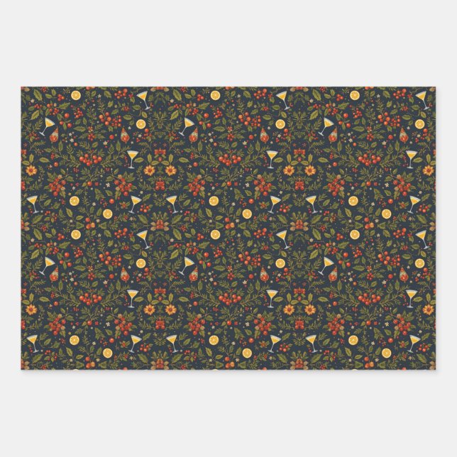Feuille De Papier Cadeau Martinis and Botanicals Holiday Wrapping Paper (Devant)