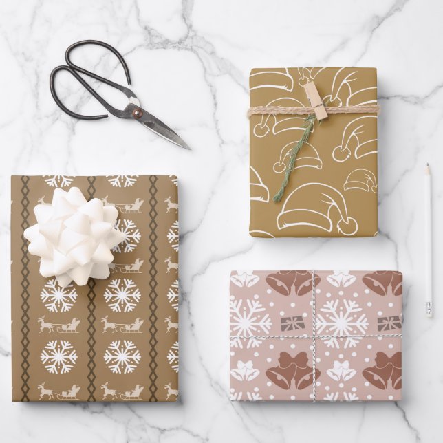 Feuille De Papier Cadeau Masculine Élégant Motif de Noël Brown (Recto)