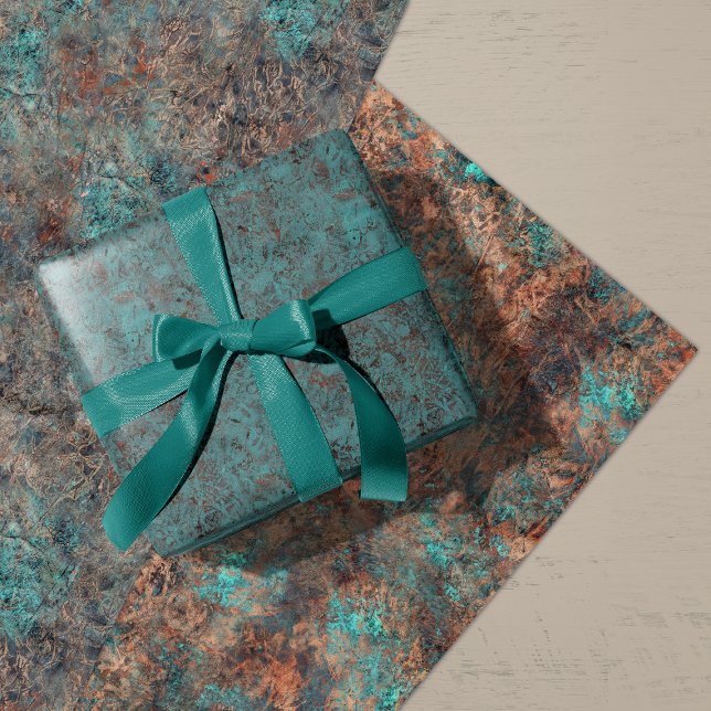 Feuille De Papier Cadeau Masculine rouille Turquoise Patina Design Emballag (Créateur téléchargé)