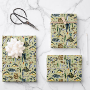 Feuille De Papier Cadeau Matériel de pêche tente de radeau de pêche motif d
