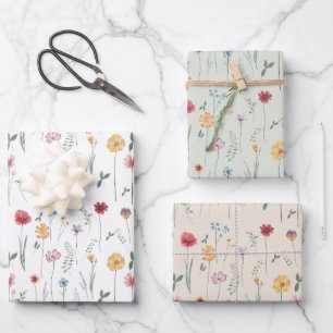 Feuille De Papier Cadeau Meadow Fleur sauvage Motif Cottagecore Boho Vibe