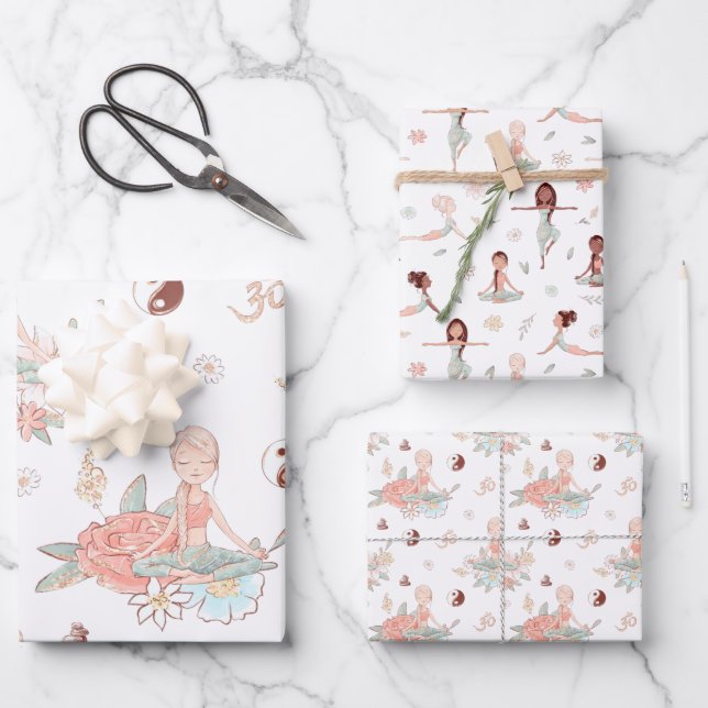 Feuille De Papier Cadeau Méditation de Yoga Zen Cute Lotus Namaste (Recto)