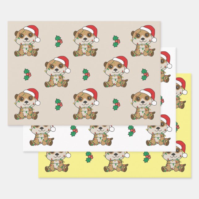 Feuille De Papier Cadeau Meerkat Noël Animaux d'hiver Vacances Meerkats (Lot)
