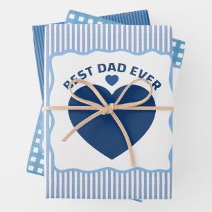 Feuille De Papier Cadeau Meilleur papa ever bleu marine motif rayé coeur